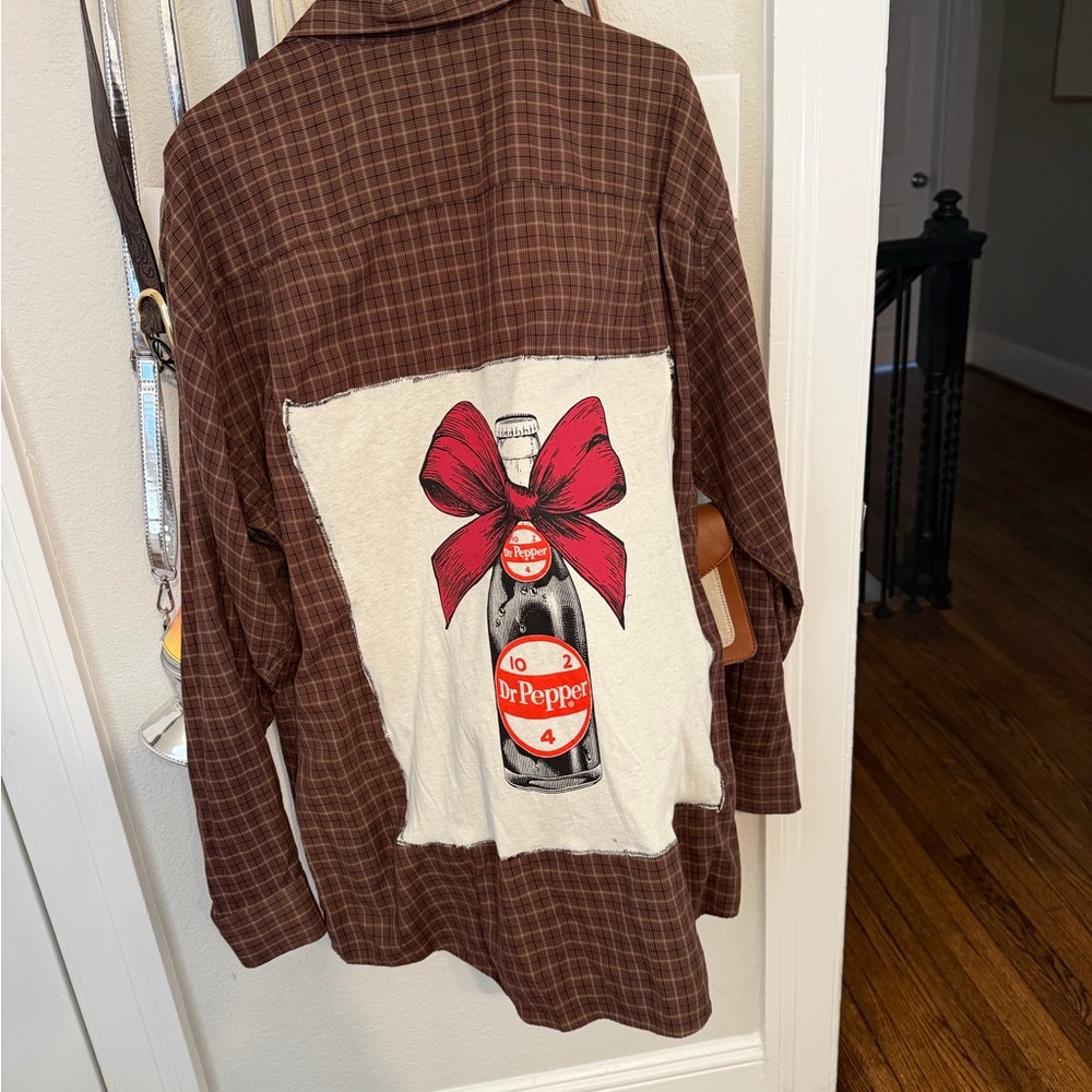 Brown Plaid Shirt with Dr Pepper Graphic